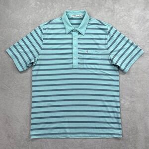 Criquet Polo Shirt Mens Medium Mint Green Striped Performance Casual Preppy Golf